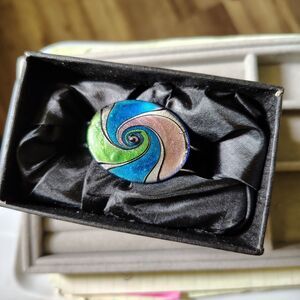 VTG Blue Green White & Purple Dichroic Glass Spiral Swirl Hinge Bangle Bracelet